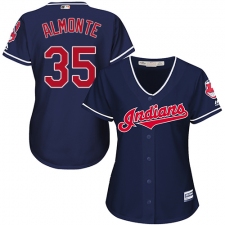 Women's Majestic Cleveland Indians #35 Abraham Almonte Authentic Navy Blue Alternate 1 Cool Base MLB Jersey
