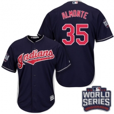 Youth Majestic Cleveland Indians #35 Abraham Almonte Authentic Navy Blue Alternate 1 2016 World Series Bound Cool Base MLB Jersey