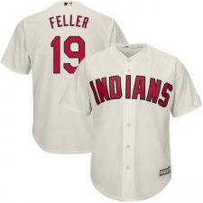 Youth Majestic Cleveland Indians #19 Bob Feller Authentic Cream Alternate 2 Cool Base MLB Jersey