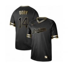Men's Cleveland Indians #14 Larry Doby Authentic Black Gold Fashion Baseball Jersey