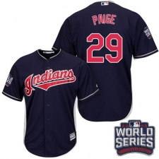 Youth Majestic Cleveland Indians #29 Satchel Paige Authentic Navy Blue Alternate 1 2016 World Series Bound Cool Base MLB Jersey