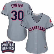Women's Majestic Cleveland Indians #30 Joe Carter Authentic Grey Road 2016 World Series Bound Cool Base MLB Jersey