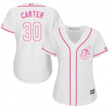 Women's Majestic Cleveland Indians #30 Joe Carter Replica White Fashion Cool Base MLB Jersey