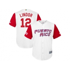Puerto Rico Baseball #12 Francisco Lindor Majestic White 2017 World Baseball Classic Jersey