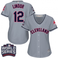 Women's Majestic Cleveland Indians #12 Francisco Lindor Authentic Grey Road 2016 World Series Bound Cool Base MLB Jersey