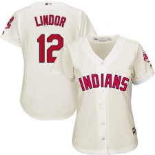 Women's Majestic Cleveland Indians #12 Francisco Lindor Replica Cream Alternate 2 Cool Base MLB Jersey