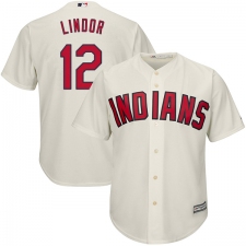 Youth Majestic Cleveland Indians #12 Francisco Lindor Authentic Cream Alternate 2 Cool Base MLB Jersey