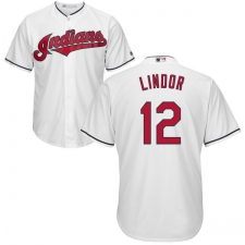 Youth Majestic Cleveland Indians #12 Francisco Lindor Authentic White Home Cool Base MLB Jersey