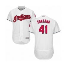 Men's Cleveland Indians #41 Carlos Santana White Home Flex Base Authentic Collection Baseball Jersey