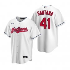 Men's Nike Cleveland Indians #41 Carlos Santana White Home Stitched Baseball Jersey