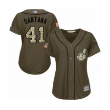 Women's Cleveland Indians #41 Carlos Santana Authentic Green Salute to Service Baseball Jersey