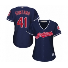 Women's Cleveland Indians #41 Carlos Santana Authentic Navy Blue Alternate 1 Cool Base Baseball Jersey