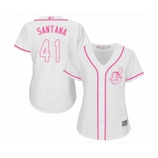 Women's Cleveland Indians #41 Carlos Santana Authentic White Fashion Cool Base Baseball Jersey