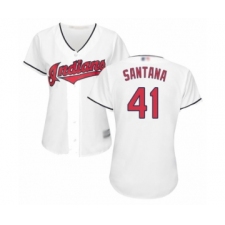 Women's Cleveland Indians #41 Carlos Santana Authentic White Home Cool Base Baseball Jersey