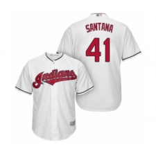Youth Cleveland Indians #41 Carlos Santana Authentic White Home Cool Base Baseball Jersey