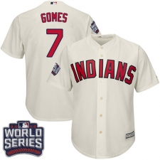 Men's Majestic Cleveland Indians #7 Yan Gomes Cream 2016 World Series Bound Flexbase Authentic Collection MLB Jersey