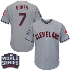 Men's Majestic Cleveland Indians #7 Yan Gomes Grey 2016 World Series Bound Flexbase Authentic Collection MLB Jersey