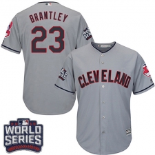 Youth Majestic Cleveland Indians #23 Michael Brantley Authentic Grey Road 2016 World Series Bound Cool Base MLB Jersey
