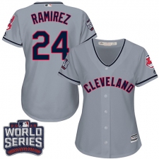 Women's Majestic Cleveland Indians #24 Manny Ramirez Authentic Grey Road 2016 World Series Bound Cool Base MLB Jersey