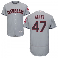 Men's Majestic Cleveland Indians #47 Trevor Bauer Grey Road Flex Base Authentic Collection MLB Jersey