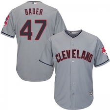 Men's Majestic Cleveland Indians #47 Trevor Bauer Replica Grey Road Cool Base MLB Jersey