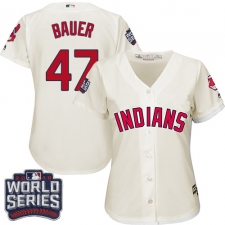 Women's Majestic Cleveland Indians #47 Trevor Bauer Authentic Cream Alternate 2 2016 World Series Bound Cool Base MLB Jersey
