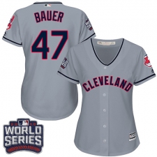 Women's Majestic Cleveland Indians #47 Trevor Bauer Authentic Grey Road 2016 World Series Bound Cool Base MLB Jersey