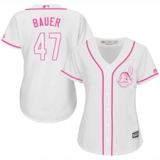 Women's Majestic Cleveland Indians #47 Trevor Bauer Authentic White Fashion Cool Base MLB Jersey