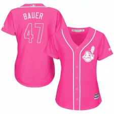 Women's Majestic Cleveland Indians #47 Trevor Bauer Replica Pink Fashion Cool Base MLB Jersey