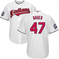 Youth Majestic Cleveland Indians #47 Trevor Bauer Authentic White Home 2016 World Series Bound Cool Base MLB Jersey