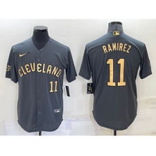 Men's Cleveland Indians #11 Jose Ramirez Number Grey 2022 All Star Stitched Cool Base Nike Jersey
