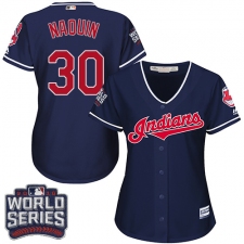 Women's Majestic Cleveland Indians #30 Tyler Naquin Authentic Navy Blue Alternate 1 2016 World Series Bound Cool Base MLB Jersey