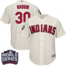 Youth Majestic Cleveland Indians #30 Tyler Naquin Authentic Cream Alternate 2 2016 World Series Bound Cool Base MLB Jersey