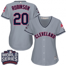 Women's Majestic Cleveland Indians #20 Eddie Robinson Authentic Grey Road 2016 World Series Bound Cool Base MLB Jersey