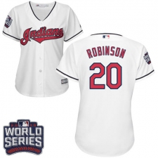 Women's Majestic Cleveland Indians #20 Eddie Robinson Authentic White Home 2016 World Series Bound Cool Base MLB Jersey