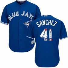 Men's Majestic Toronto Blue Jays #41 Aaron Sanchez Authentic Blue Team Logo Fashion MLB Jersey
