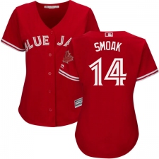 Women's Majestic Toronto Blue Jays #14 Justin Smoak Authentic Scarlet Alternate MLB Jersey