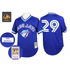Men's Mitchell and Ness Toronto Blue Jays #29 Joe Carter Replica Blue Throwback MLB Jersey