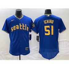 Men's Seattle Mariners #51 Ichiro Suzuki Blue 2023 City Connect Flex Base Stitched Jersey