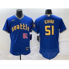 Men's Seattle Mariners #51 Ichiro Suzuki Number Blue 2023 City Connect Flex Base Stitched Jersey