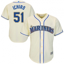 Youth Majestic Seattle Mariners #51 Ichiro Suzuki Replica Cream Alternate Cool Base MLB Jersey