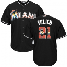 Men's Majestic Miami Marlins #21 Christian Yelich Authentic Black Team Logo Fashion Cool Base MLB Jersey