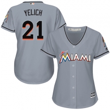 Women's Majestic Miami Marlins #21 Christian Yelich Authentic Grey Road Cool Base MLB Jersey