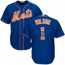 Men's Majestic New York Mets #1 Mookie Wilson Authentic Royal Blue Team Logo Fashion Cool Base MLB Jersey