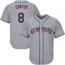 Men's Majestic New York Mets #8 Gary Carter Replica Grey Road Cool Base MLB Jersey