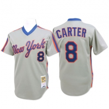Men's Mitchell and Ness New York Mets #8 Gary Carter Authentic Grey Throwback MLB Jersey