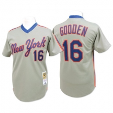 Men's Mitchell and Ness New York Mets #16 Dwight Gooden Authentic Grey Throwback MLB Jersey