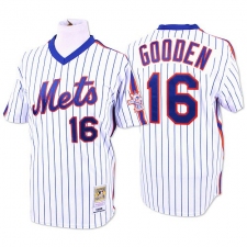 Men's Mitchell and Ness New York Mets #16 Dwight Gooden Authentic White/Blue Strip Throwback MLB Jersey