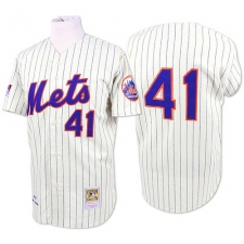 Men's Mitchell and Ness New York Mets #41 Tom Seaver Authentic White/Blue Strip Throwback MLB Jersey