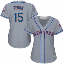 Women's Majestic New York Mets #15 Tim Tebow Replica Grey Road Cool Base MLB Jersey